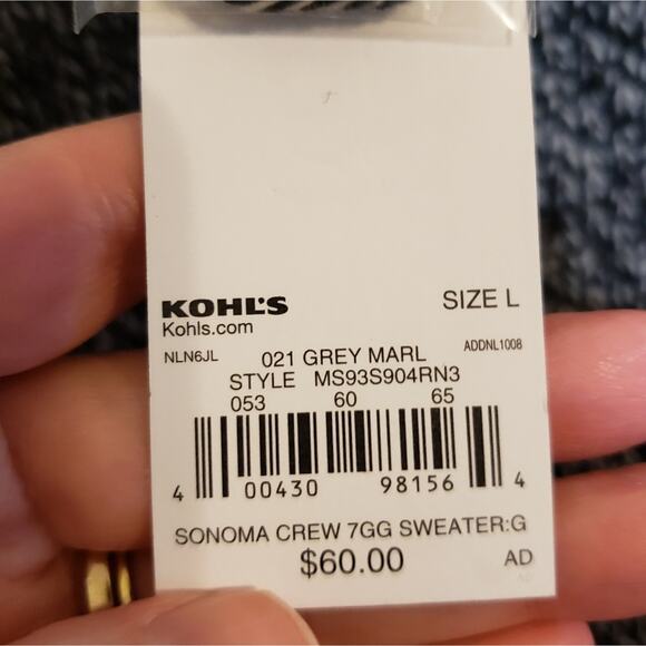 Sonoma Marled Gray Crew Pullover NWT - Picture 6 of 9